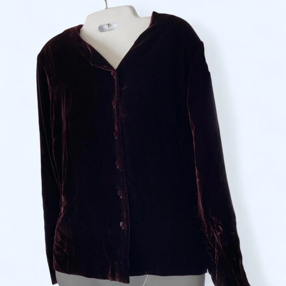 Jones New York Elegant Burgundy Velvet Button-Up Cardigan 14p